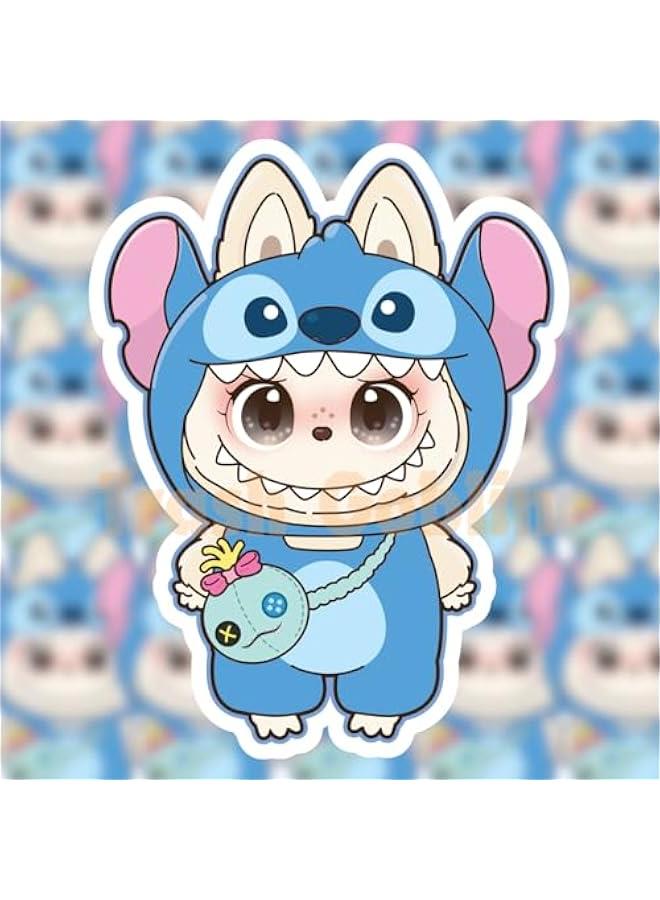 Arabest Cute Anime Stitch Character Sticker with Scrump Doll, Chibi Style, Labubu Collection 