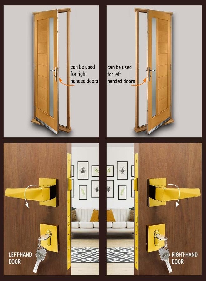 VOLO Heavy Duty Main Door Mortise Lock | Bedroom Door Lock Set with Brass Cylinder and Lock Body for Home/Hotels/Office. (2248 Handle on Rose) (PVD Gold) - Image 3