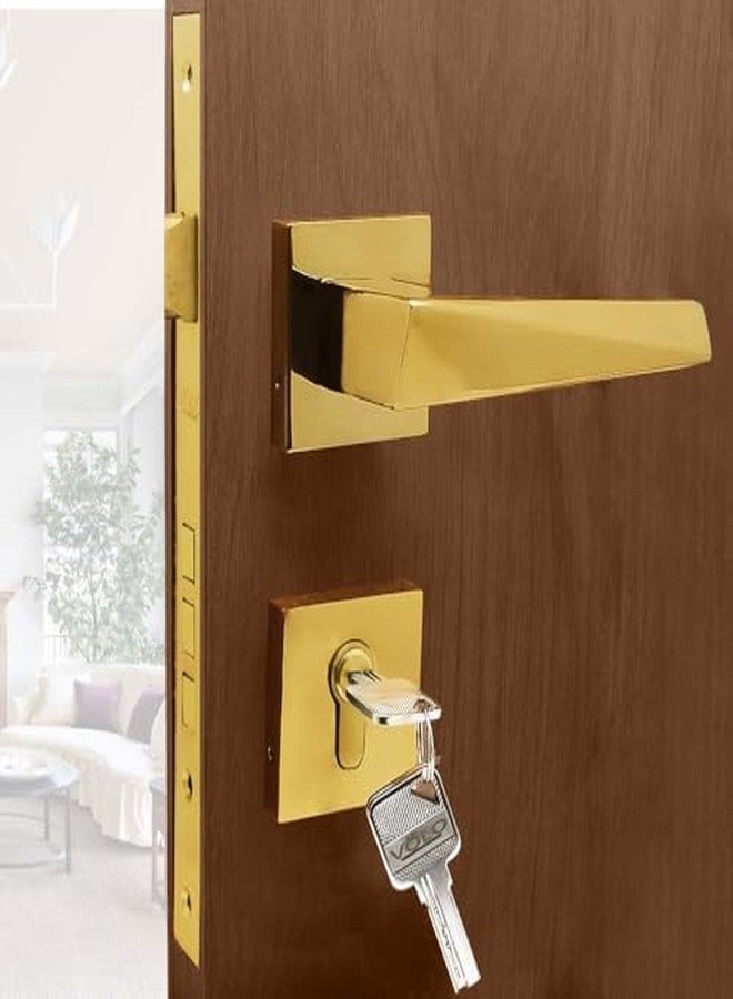VOLO Heavy Duty Main Door Mortise Lock | Bedroom Door Lock Set with Brass Cylinder and Lock Body for Home/Hotels/Office. (2248 Handle on Rose) (PVD Gold) - Image 1