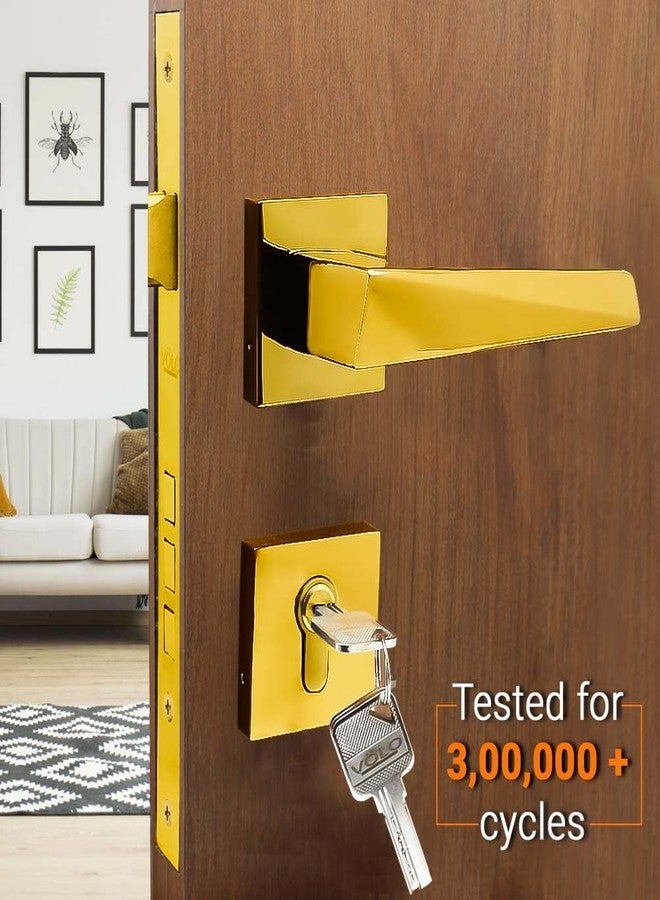 VOLO Heavy Duty Main Door Mortise Lock | Bedroom Door Lock Set with Brass Cylinder and Lock Body for Home/Hotels/Office. (2248 Handle on Rose) (PVD Gold) - Image 5