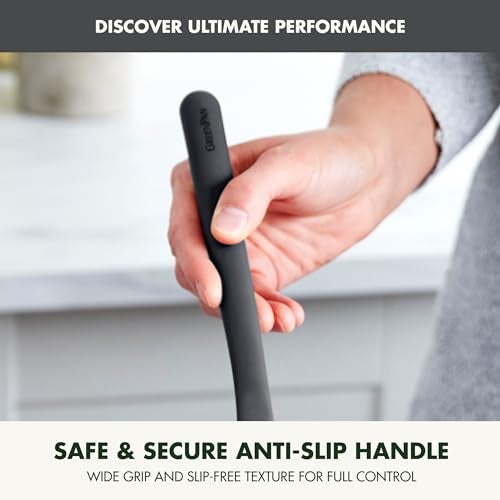 GreenPan Silicone Solid Spoon Mixing Stirring Serving Cooking Kitchen Utensil Flexible Rubber Nonstick Cookware Rigid Steel Core HeatResistant AntiSlip Handle BPAFree Dishwasher Safe Gray - Image 3