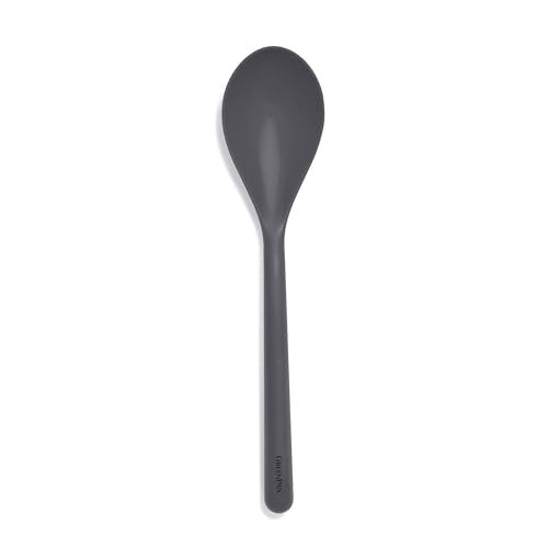 GreenPan Silicone Solid Spoon Mixing Stirring Serving Cooking Kitchen Utensil Flexible Rubber Nonstick Cookware Rigid Steel Core HeatResistant AntiSlip Handle BPAFree Dishwasher Safe Gray - Image 1