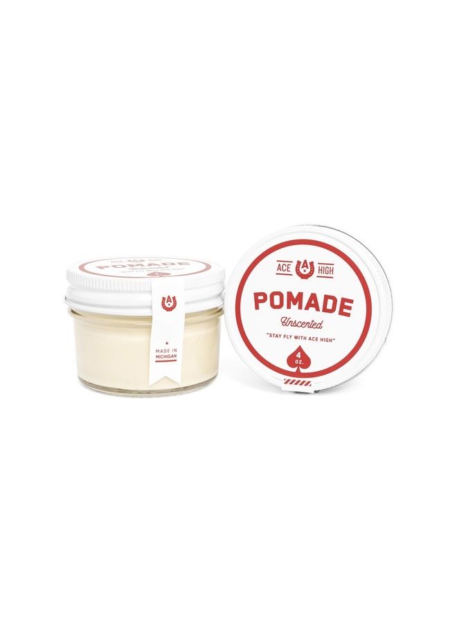 ace high Unscented Pomade, Strong Hold, Natural Shine, Water Based, Hand Crafted, 4oz - Image 1