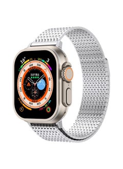 Replacement Strap For Apple Watch Series 9 45mm Milanese Loop Magnetic Clasp Stainless Steel Watch Band Silver