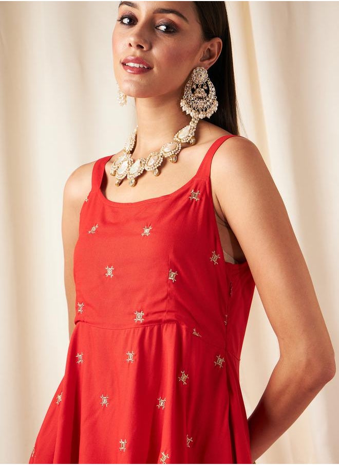 SASSAFRAS - Zari Embroidered Strappy Peplum Top by Styli - Image 1