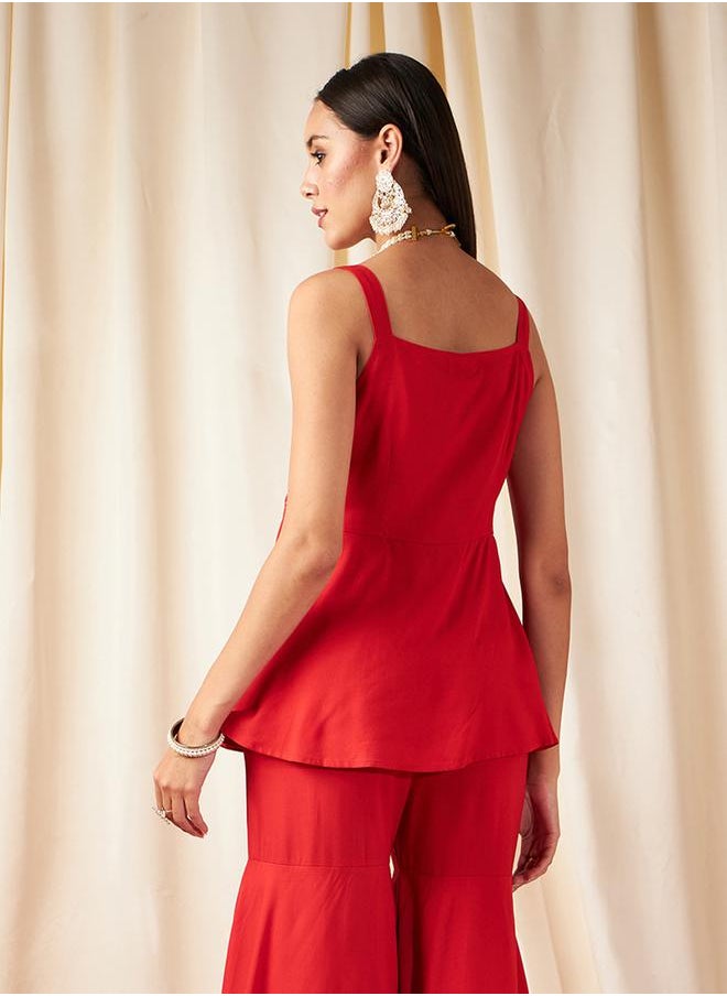 SASSAFRAS - Zari Embroidered Strappy Peplum Top by Styli - Image 1