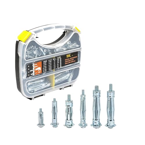 T.K.Excellent T. K. Excellent Heavy Duty Zinc Plated Steel Molly Bolt Hollow Drive Wall Anchor Screws Set for Drywall,Multiple Sizes Assortment Kit, 68 Pieces - Image 1