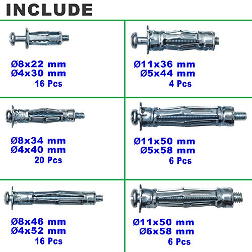 T.K.Excellent T. K. Excellent Heavy Duty Zinc Plated Steel Molly Bolt Hollow Drive Wall Anchor Screws Set for Drywall,Multiple Sizes Assortment Kit, 68 Pieces - Image 3