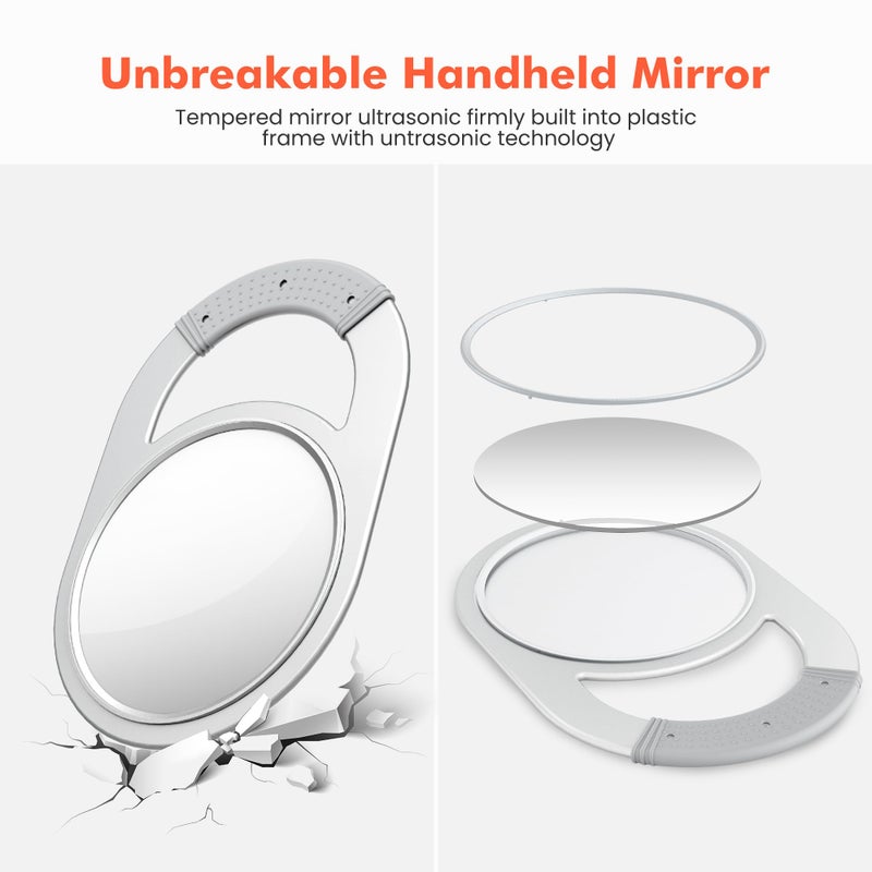 Tasalon Unbreakable Hand Mirror  Hand Mirrors With Handle  Salon Barber For Hair  Anti-Slip Hand Held With Rubber Grip For Travel  Makeup  Shaving  Shower  Camping - Silver - Image 5