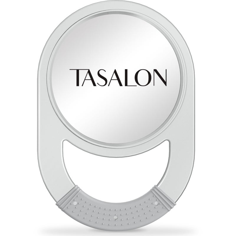 Tasalon Unbreakable Hand Mirror  Hand Mirrors With Handle  Salon Barber For Hair  Anti-Slip Hand Held With Rubber Grip For Travel  Makeup  Shaving  Shower  Camping - Silver - Image 1
