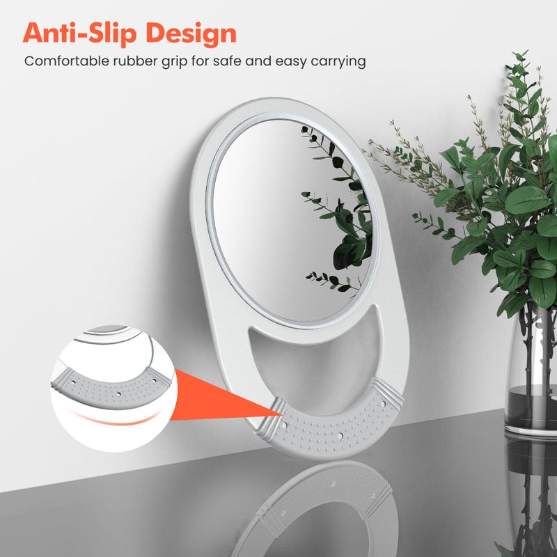 Tasalon Unbreakable Hand Mirror  Hand Mirrors With Handle  Salon Barber For Hair  Anti-Slip Hand Held With Rubber Grip For Travel  Makeup  Shaving  Shower  Camping - Silver - Image 3