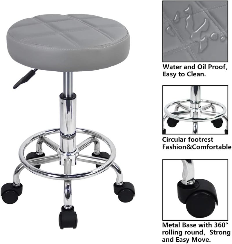 CSS ® Round Rolling Stool Chair | PU Leather | Height Adjustable (18 to 24 inches) | Swivel Drafting Stool with Wheels | Ergonomic Small Office Chair for SPA, Salon, Shop, Clinic, Workstation (Gray) - Image 5