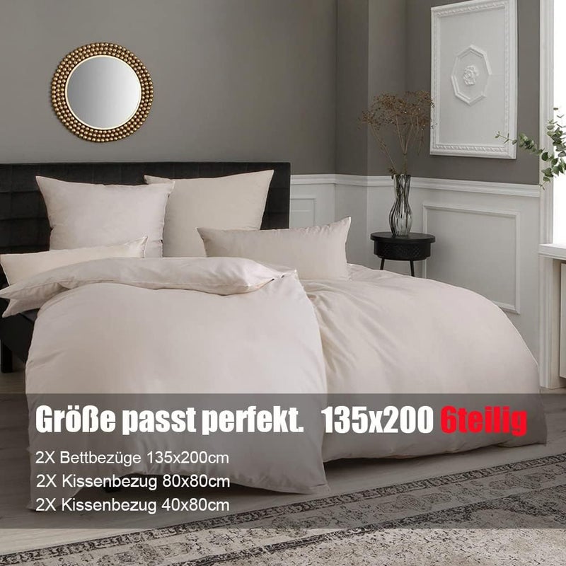 Soifox أغطية سرير بيج 135 × 200 سم 6 قطع - 2 غطاء لحاف 135 × 200 سم + 2 كيس وسادة 80 × 80 سم + مجموعة أكياس وسادة 2 × 40 × 80 سم، مايكروفايبر ناعم وغير قابل للكي مع سحاب (6 قطع 135 × 200 سم، بيج) - Image 4
