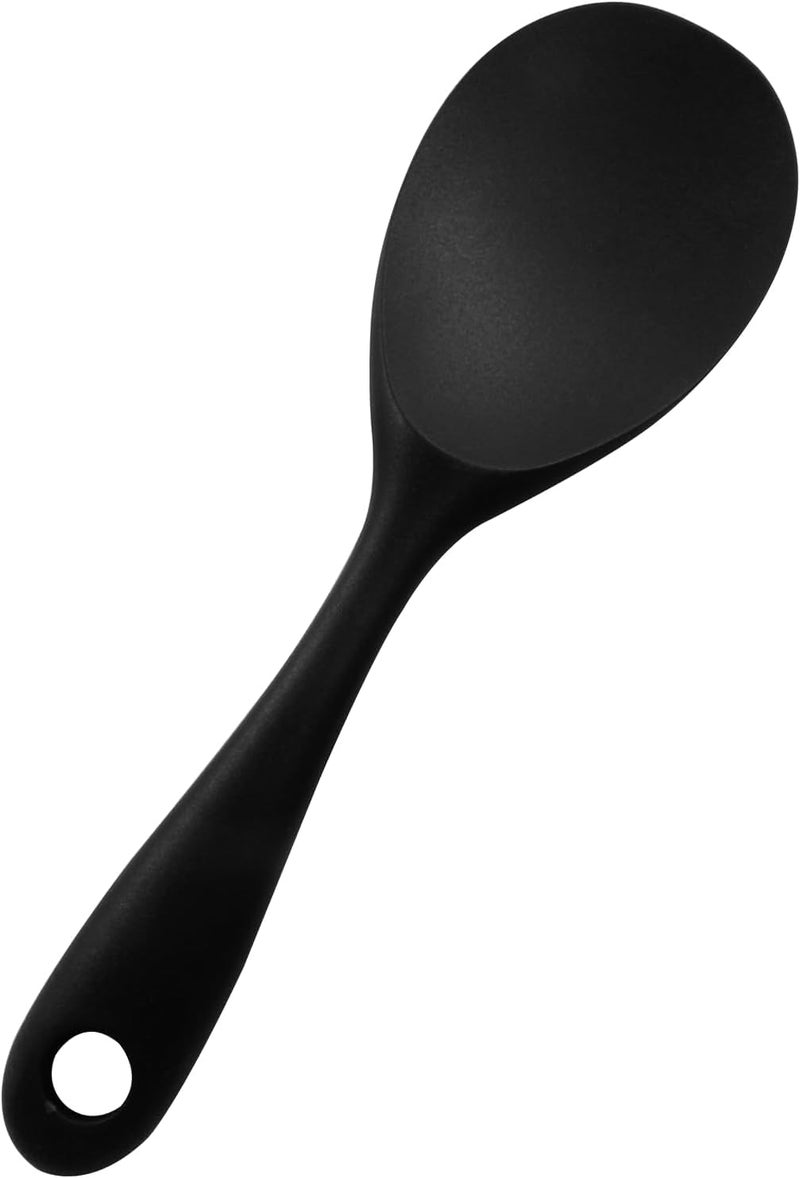Baskety NonStick Rice Spoon Silicone Ladle Soup Spoon with Handle for Dining Table 223 x 68 cm Pure Black - Image 1