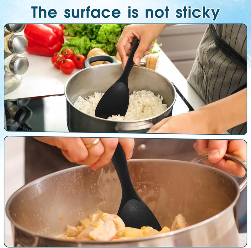 Baskety NonStick Rice Spoon Silicone Ladle Soup Spoon with Handle for Dining Table 223 x 68 cm Pure Black - Image 4