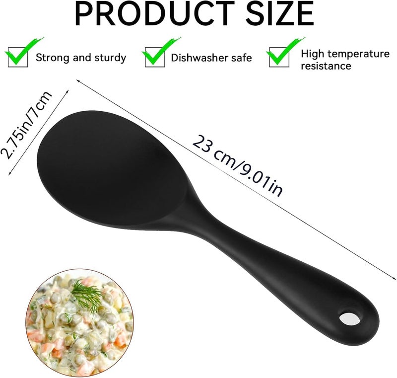 Baskety NonStick Rice Spoon Silicone Ladle Soup Spoon with Handle for Dining Table 223 x 68 cm Pure Black - Image 2