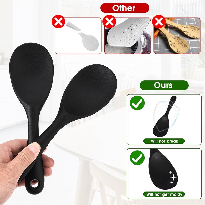 Baskety NonStick Rice Spoon Silicone Ladle Soup Spoon with Handle for Dining Table 223 x 68 cm Pure Black - Image 3