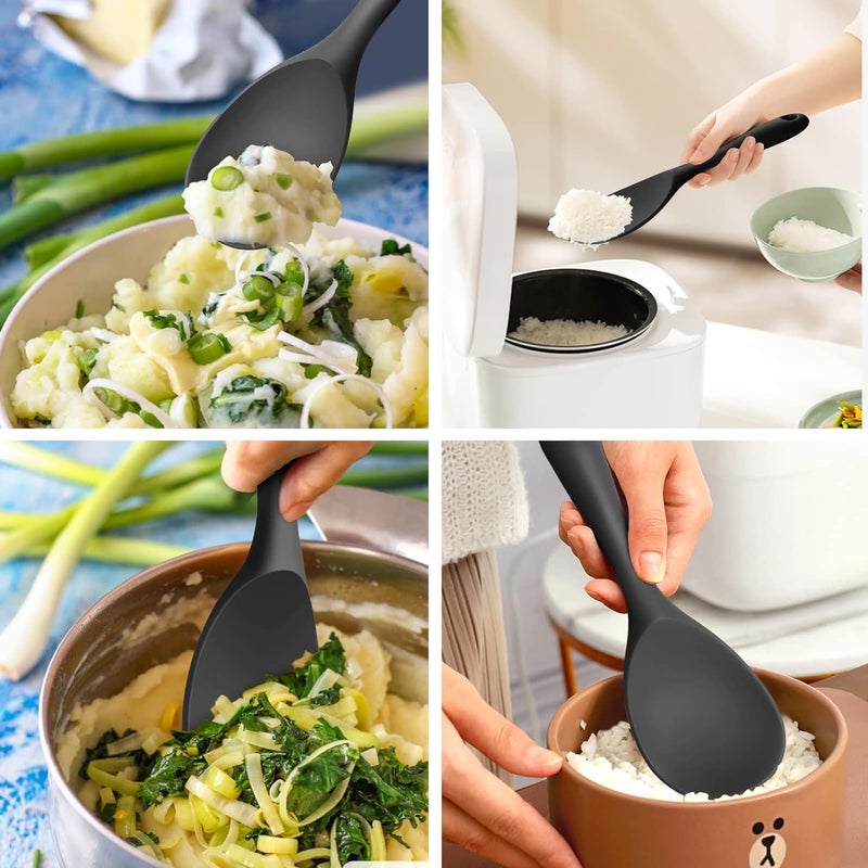 Baskety NonStick Rice Spoon Silicone Ladle Soup Spoon with Handle for Dining Table 223 x 68 cm Pure Black - Image 5