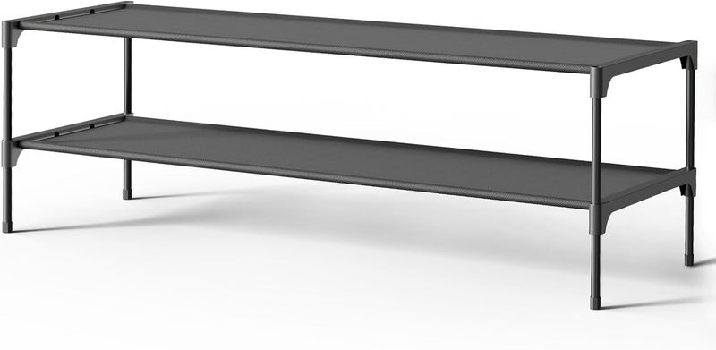Kitsure Shoe Rack - Non-Woven Shoe Rack Shelf, Shoe Organizer for Closet, Entryway, Garage & Corridor, Stackable Shoe Shelves, 36.2" Wide - 2 Tier, Black - Image 1