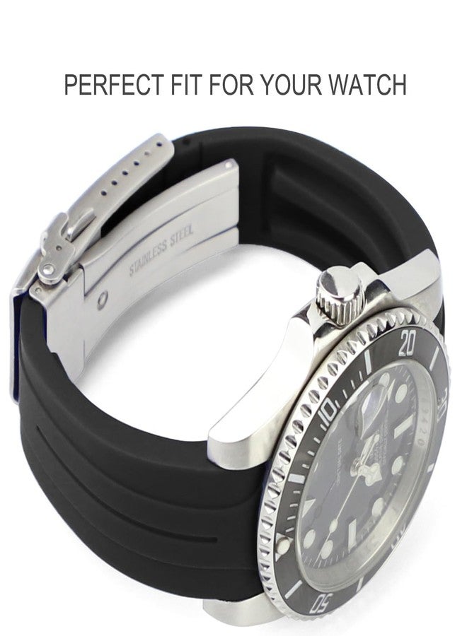 Sight Focus 20mm 21mm 22mm Curved End Rubber Watch Band for Rolex Omega Seiko Two Way Adjustment Watch Strap fit Small Medium Large Wrist Circumferences Men Women Waterproof Sporty Replacement Universal Watchand - Image 3