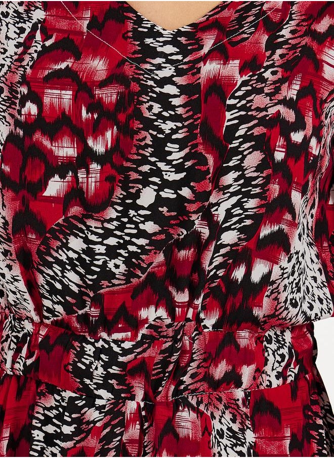 Styli - All-Over Print Long Sleeves A-Line Maxi Dress - Image 1