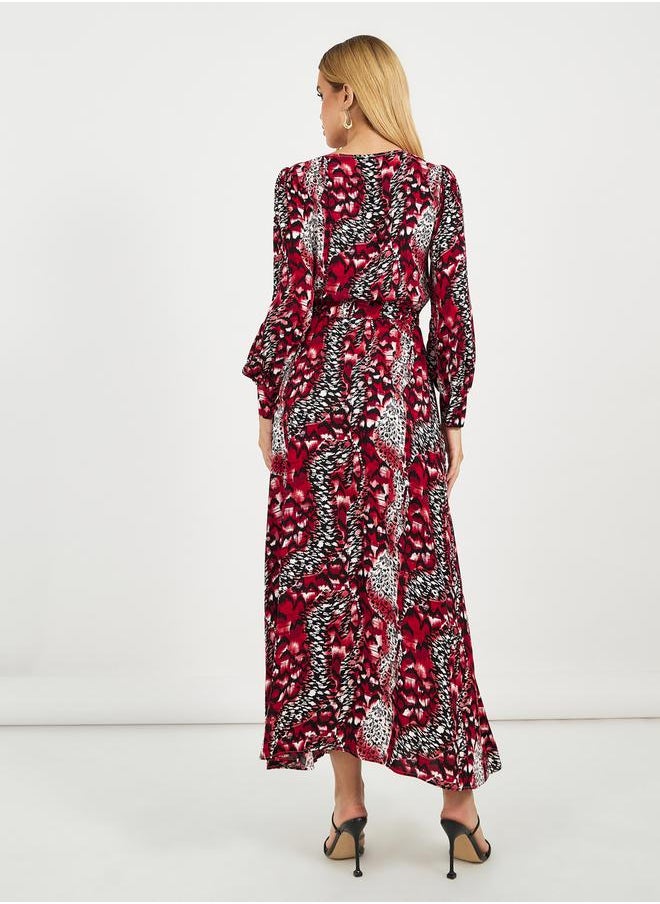 Styli - All-Over Print Long Sleeves A-Line Maxi Dress - Image 1