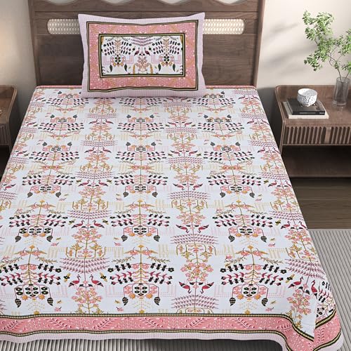EasyGoods® Cotton Bedsheet for Single Bedsheet with 1 Pillow Cover 60x90 Inch, Handcrafted Bed Sheets (Peach-2) - Image 3