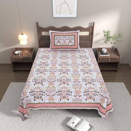 EasyGoods® Cotton Bedsheet for Single Bedsheet with 1 Pillow Cover 60x90 Inch, Handcrafted Bed Sheets (Peach-2) - Image 2