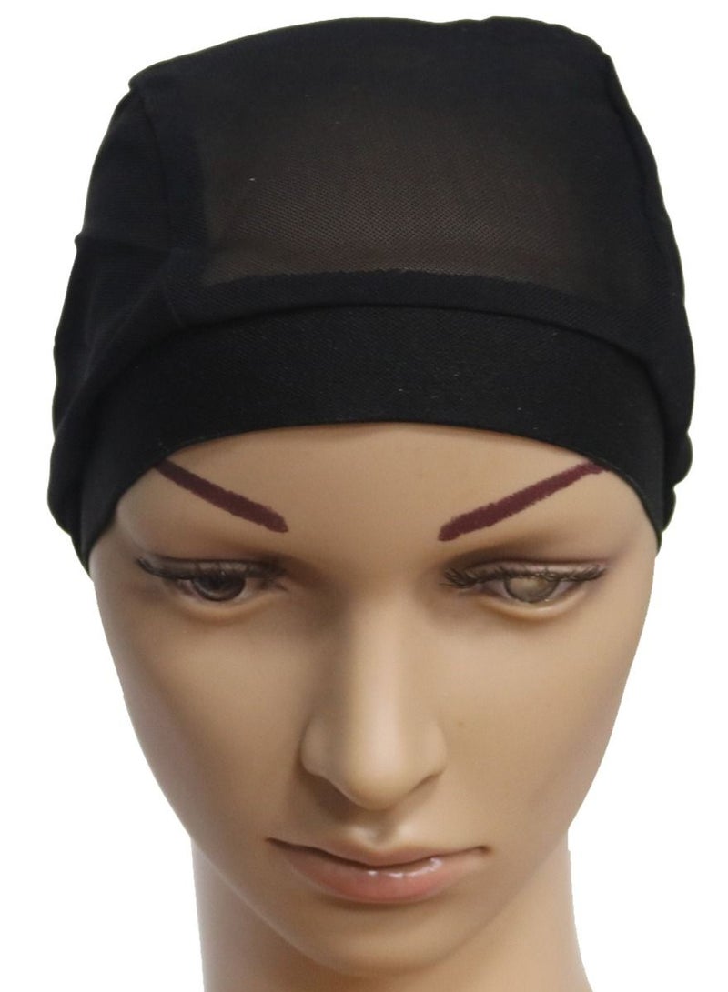 Loquat Women's Solid Color Stretch Net Hijab Inner Cap Black  - Image 1
