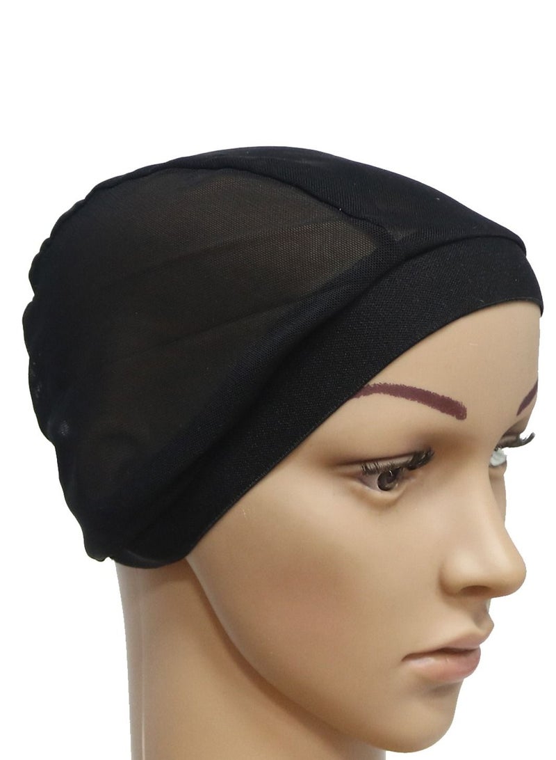 Loquat Women's Solid Color Stretch Net Hijab Inner Cap Black  - Image 2