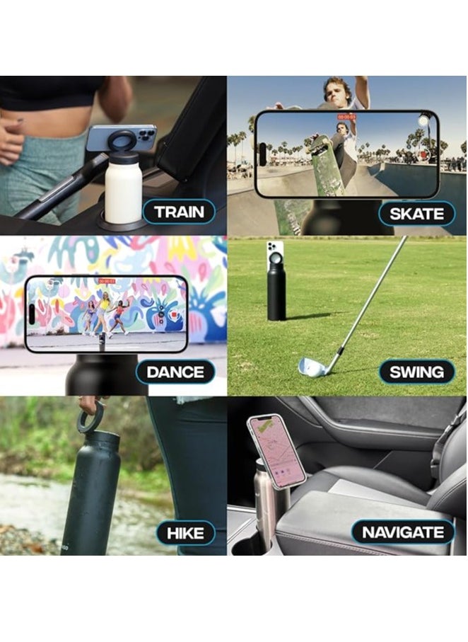 Ringo - Water Bottle 32Oz + Free Magnetic Booster Ring | Stainless Steel Hydration Bottle w/ Integrated MagSafe Phone Mount, 12Hrs Hot/24Hrs Cold, BPA-Free, Works w/ All Devices Android & iOS - Black - Image 1
