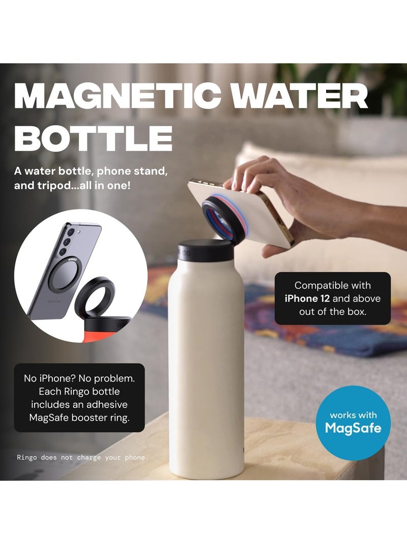Ringo - Water Bottle 32Oz + Free Magnetic Booster Ring | Stainless Steel Hydration Bottle w/ Integrated MagSafe Phone Mount, 12Hrs Hot/24Hrs Cold, BPA-Free, Works w/ All Devices Android & iOS - Black - Image 1