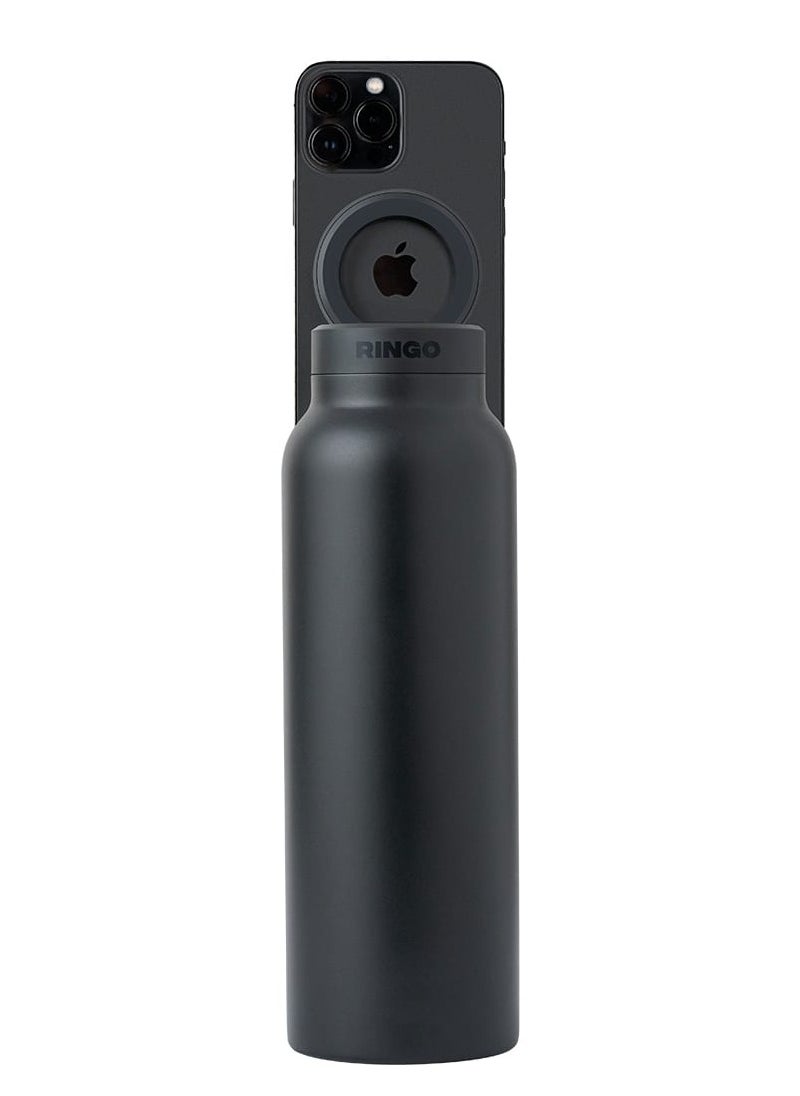 Ringo - Water Bottle 32Oz + Free Magnetic Booster Ring | Stainless Steel Hydration Bottle w/ Integrated MagSafe Phone Mount, 12Hrs Hot/24Hrs Cold, BPA-Free, Works w/ All Devices Android & iOS - Black - Image 1