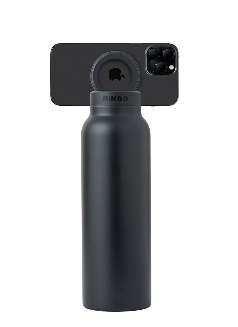 Ringo - Water Bottle 32Oz + Free Magnetic Booster Ring | Stainless Steel Hydration Bottle w/ Integrated MagSafe Phone Mount, 12Hrs Hot/24Hrs Cold, BPA-Free, Works w/ All Devices Android & iOS - Black - Image 1