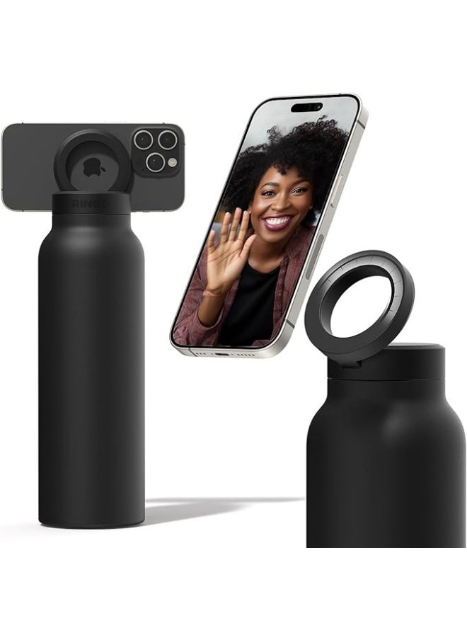 Ringo - Water Bottle 32Oz + Free Magnetic Booster Ring | Stainless Steel Hydration Bottle w/ Integrated MagSafe Phone Mount, 12Hrs Hot/24Hrs Cold, BPA-Free, Works w/ All Devices Android & iOS - Black - Image 1