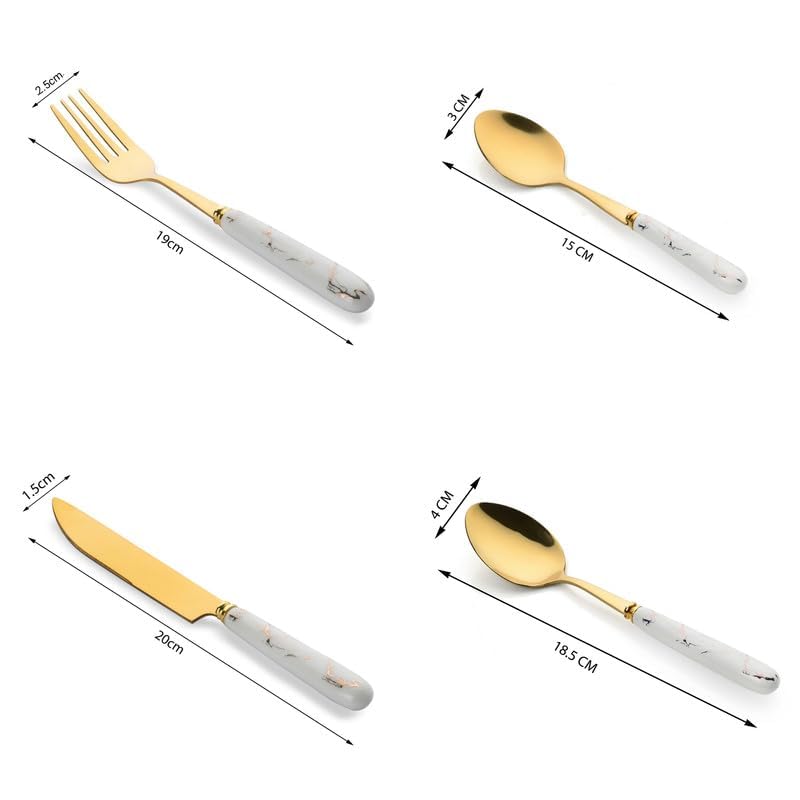 MGeezz Stainless Steel Spoons Forks Knives Set of 24 with Stand and Ceramic Handle Abstract Golden - Image 5