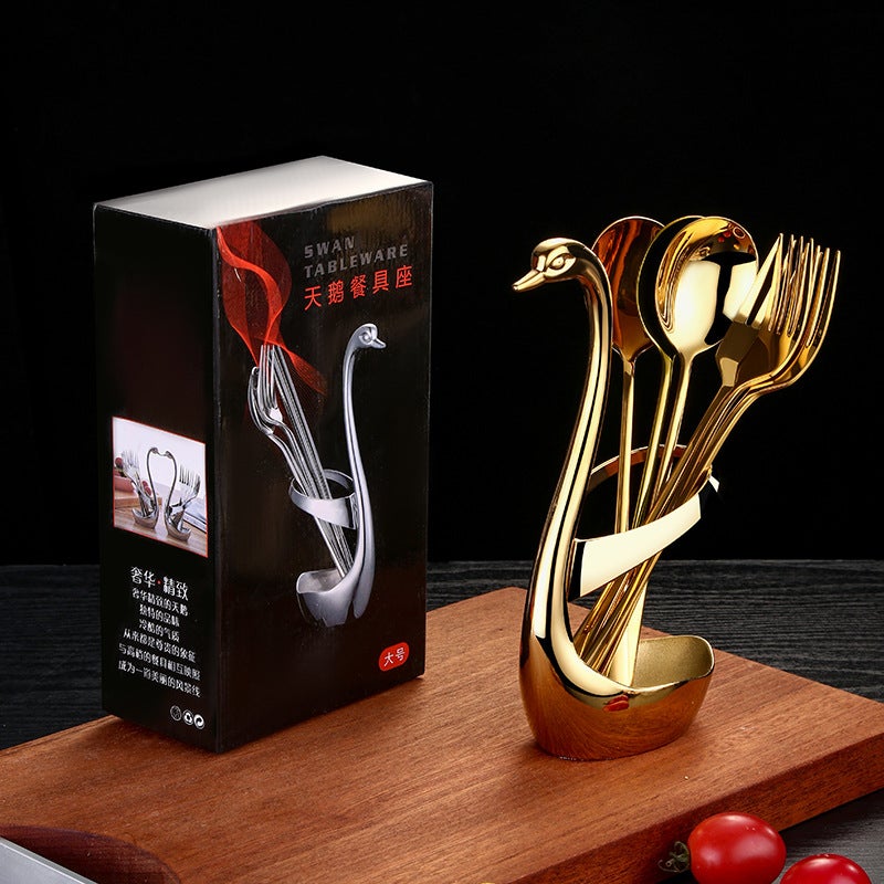 304 Stainless Steel Swan Fruit Fork and Spoon Set, Modern Minimalist - Image 1