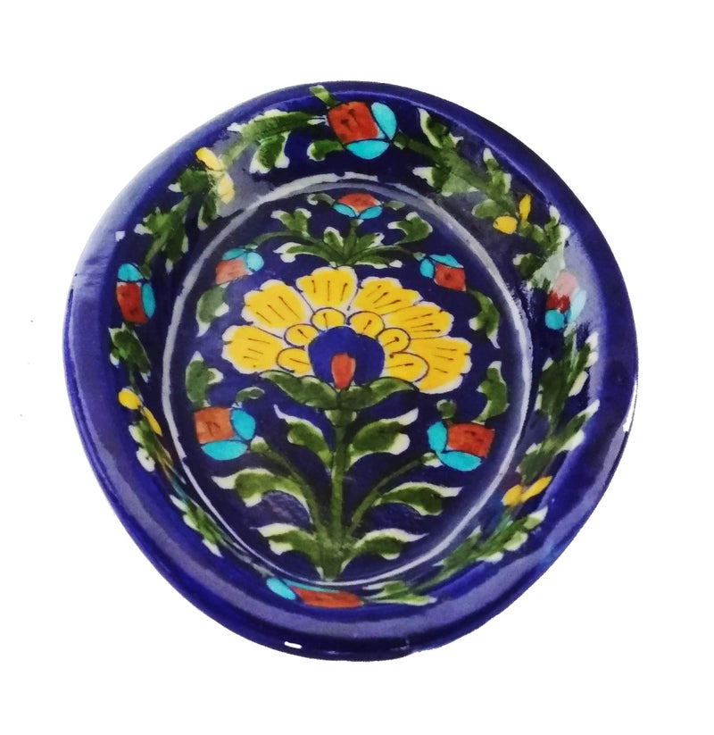 Shiv Kripa Blue Pottery Art Decorative Hand Painted Ceramic Oval Tray (19cm x 12.5cm x 3cm) - Image 2
