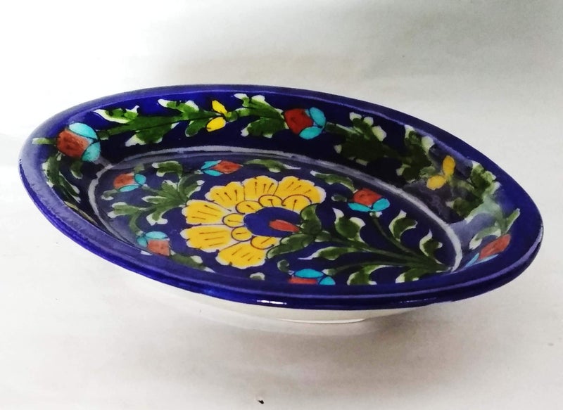 Shiv Kripa Blue Pottery Art Decorative Hand Painted Ceramic Oval Tray (19cm x 12.5cm x 3cm) - Image 3