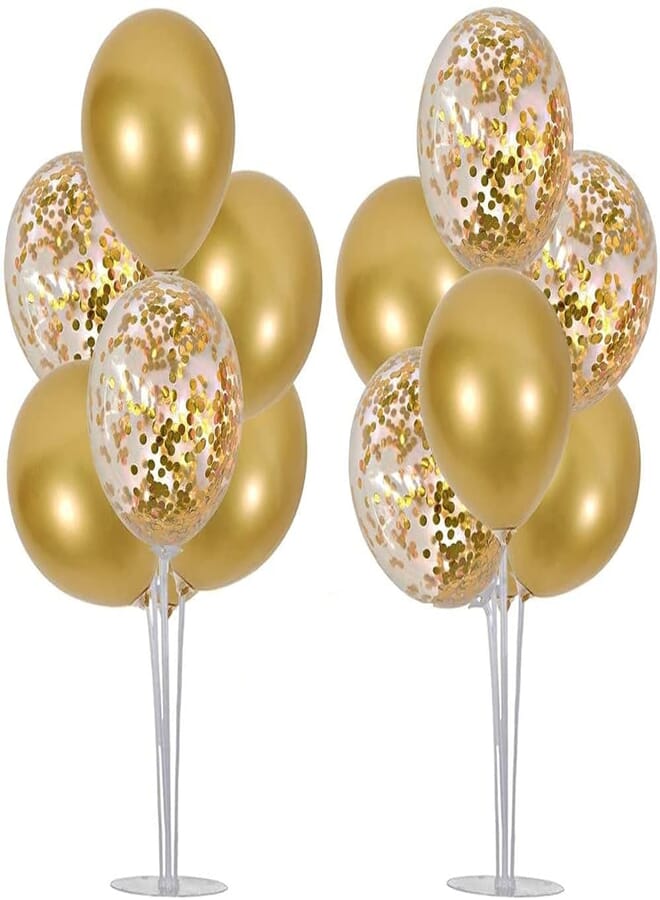 Secret Balloons Stand Kit Table Decorations,2 Set with 14 Sticks, 14 Cups, 2 Base, 16 Gold Balloons