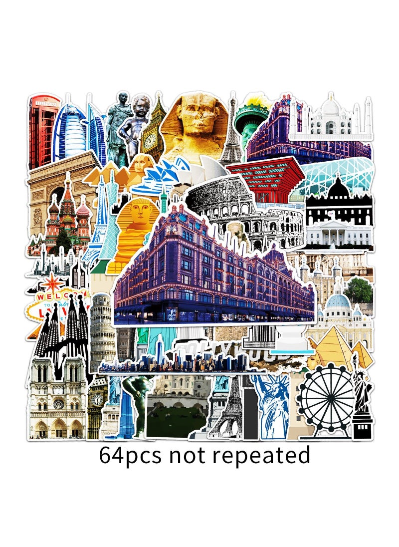 Generic 64 Cartoon Graffiti Landmark Stickers Notebook Car Bike 64 Landmarks -104 
