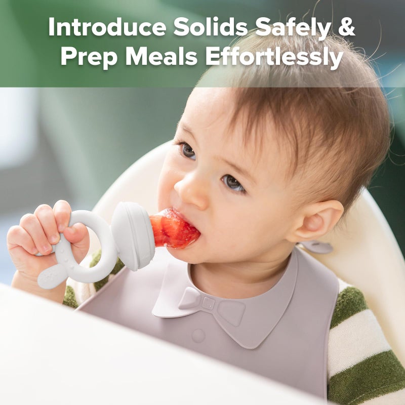 Haakaa Baby Fruit Food Feeder & Mini Freezer Nibble Tray Combo, Breastmilk Popsicle Molds for Baby Cooling Relief, BPA Free Silicone Feeder for Safe Infant Self Feeding, 4 Month+ (Slate Grey) - Image 2