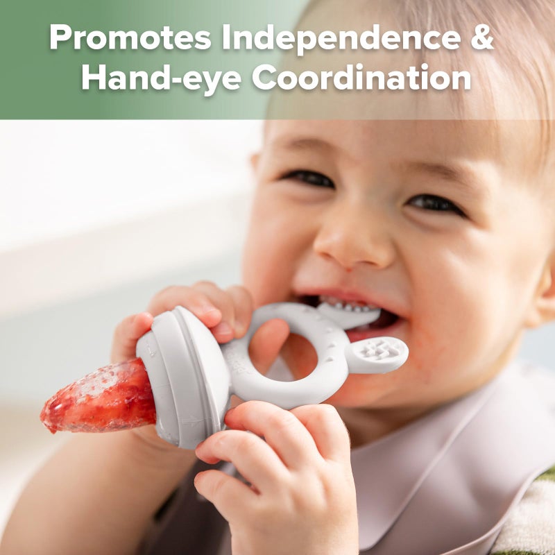 Haakaa Baby Fruit Food Feeder & Mini Freezer Nibble Tray Combo, Breastmilk Popsicle Molds for Baby Cooling Relief, BPA Free Silicone Feeder for Safe Infant Self Feeding, 4 Month+ (Slate Grey) - Image 5