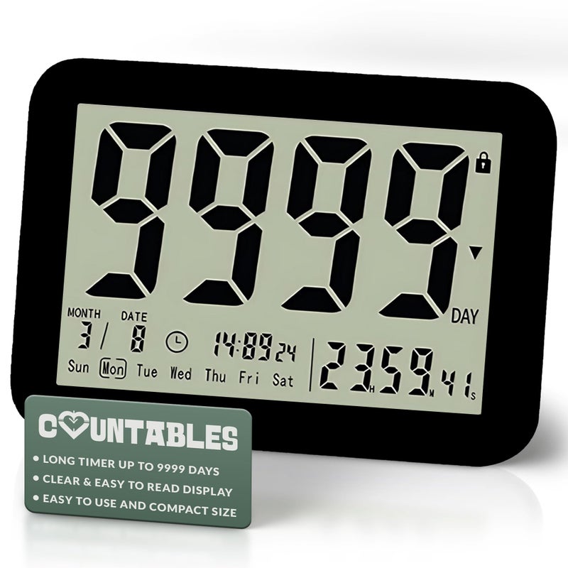 Countables 9999 Days Countdown Clock Reusable Count Down Timer Large Display LCD Digital Timer Visual Countdown Clock and Calendar for Retirement Wedding Birthday Holiday More Black