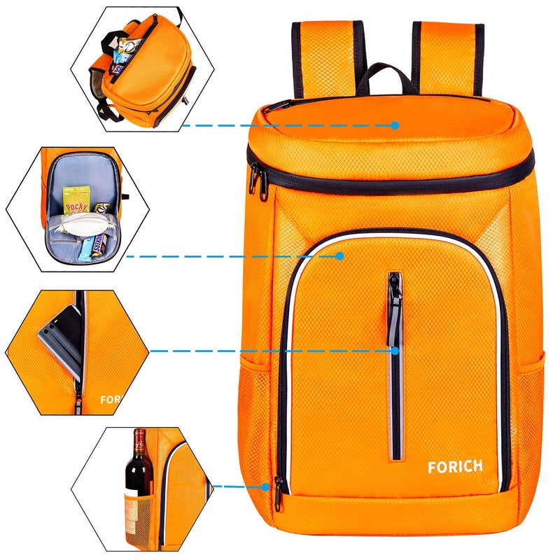 FORICH Soft Cooler Backpack Insulated Waterproof Cooler Bag Leak Proof Portable Small Backpacks to Work Lunch Travel Beach Camping Hiking Picnic Fishing Beer for Men Women (Orange) - Image 4