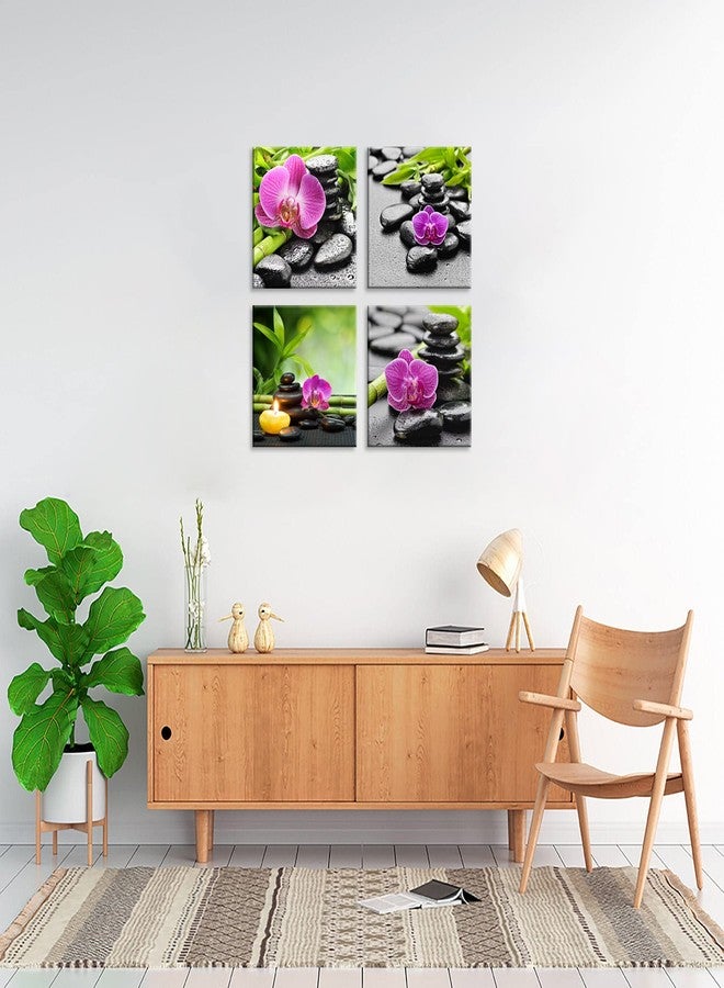 NAN Wind Modern 4 Piece Massage Stones Zen Pink Orchid Flower Plants Candles Canvas Wall Art Spa Still Life Modern Home Decor Ready to Hang Painting for Living Room Decoration Stretched and Framed - Image 3
