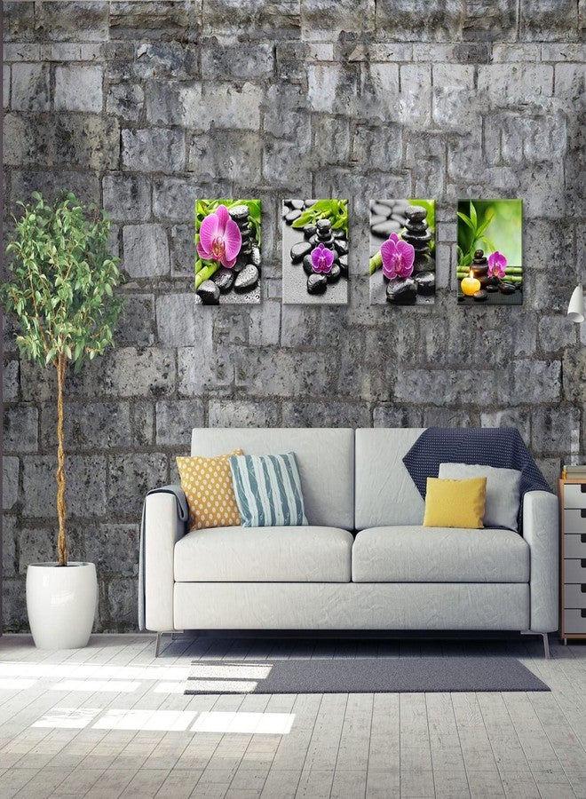 NAN Wind Modern 4 Piece Massage Stones Zen Pink Orchid Flower Plants Candles Canvas Wall Art Spa Still Life Modern Home Decor Ready to Hang Painting for Living Room Decoration Stretched and Framed - Image 4