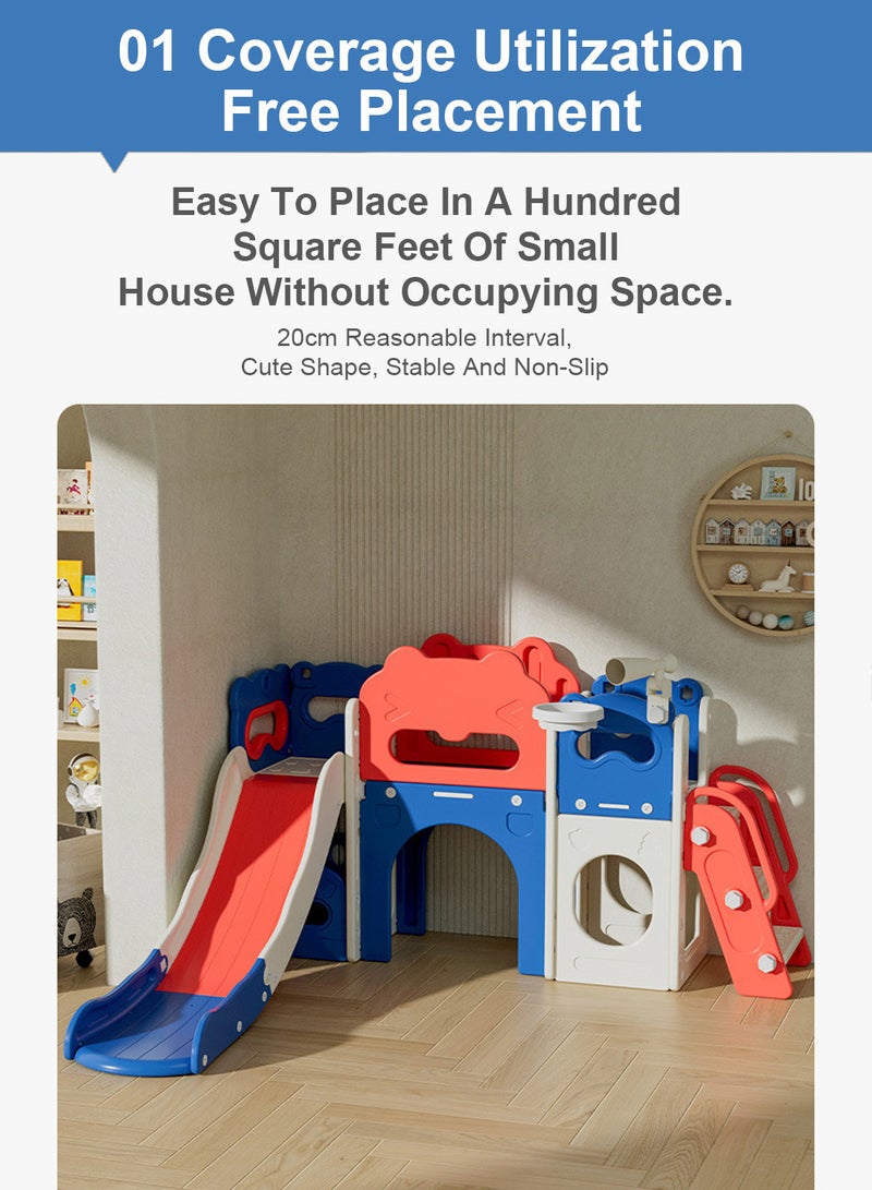 MaBaby شريحة 6 في 1 للأطفال الصغار من عمر 1 إلى 3 سنوات، شريحة طويلة للغاية مع حلقة كرة سلة داخلية وخارجية، مجموعة ألعاب متسلقة للأطفال، منزلق قائم بذاته مع تلسكوب - Image 2