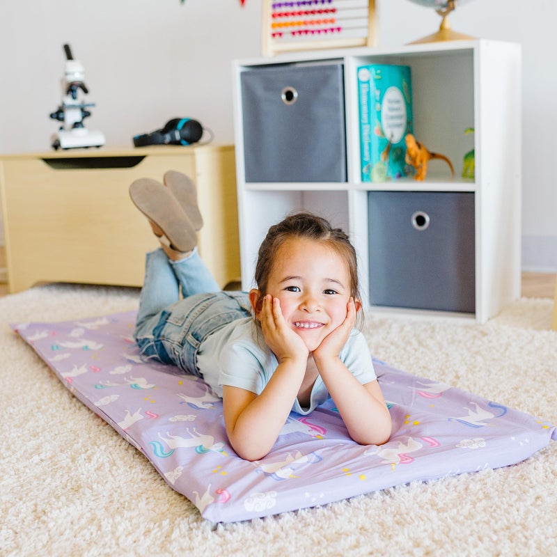 Wildkin Kids Cotton Nap Mat Cover â€“ Soft, Sewn-in Flap, Durable & Fits 1.5" Vinyl Sleep Mats - Unicorn - Image 2
