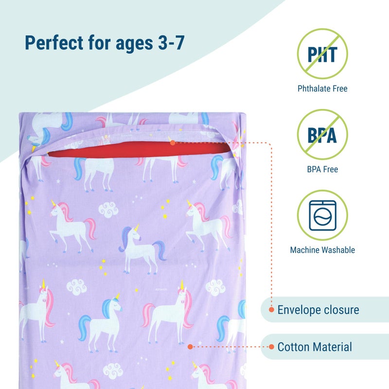 Wildkin Kids Cotton Nap Mat Cover â€“ Soft, Sewn-in Flap, Durable & Fits 1.5" Vinyl Sleep Mats - Unicorn - Image 3